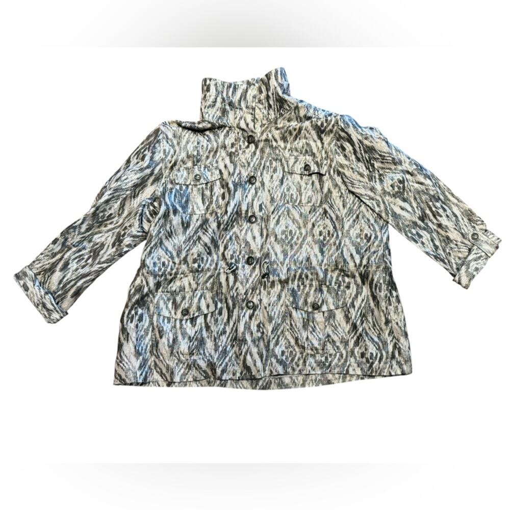 Chico's Size 3 Beige and Brown Metallic Patterned Jacket Womens XL (16)